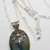 Sterling Silver Large Agate with Ornate Filigree set Peridot Pendant on Silver Chain