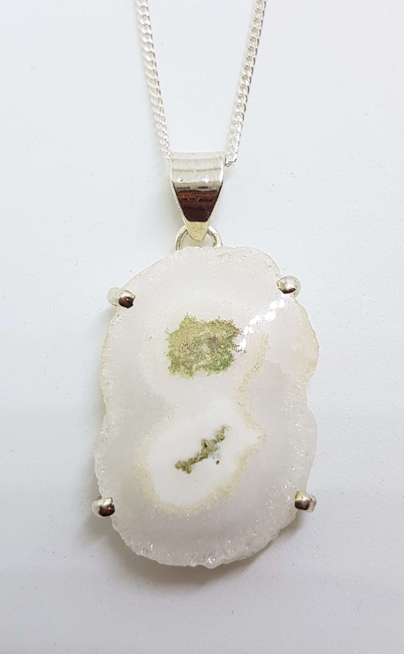 Sterling Silver Large Solar Quartz Claw Set Pendant on Silver Chain