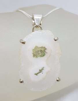 Sterling Silver Large Solar Quartz Claw Set Pendant on Silver Chain