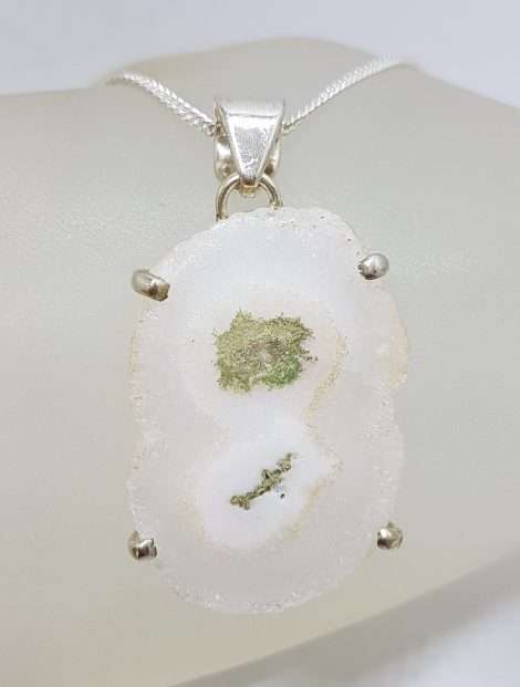Sterling Silver Large Solar Quartz Claw Set Pendant on Silver Chain