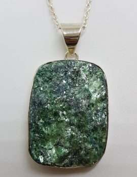 Sterling Silver Large Rectangular Fuchsite Pendant on Silver Chain