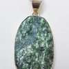 Sterling Silver Large Oval Fuchsite Pendant on Silver Chain