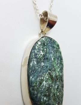 Sterling Silver Large Oval Fuchsite Pendant on Silver Chain