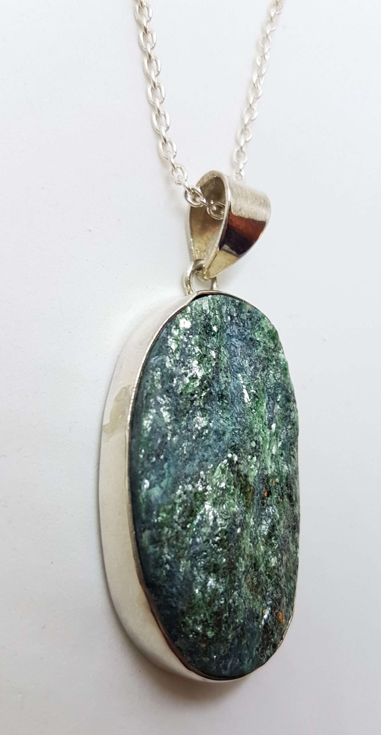 20200826_190347 Sterling Silver Large Oval Fuchsite Pendant on Silver Chain