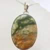 Sterling Silver Larg Oval Moss Agate Pendant on Silver Chain