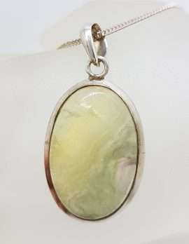 Sterling Silver Large Oval Gemstone Pendant on Silver Chain
