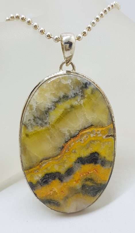 Sterling Silver Bumble Bee Jasper Large Oval Pendant on Silver Chain