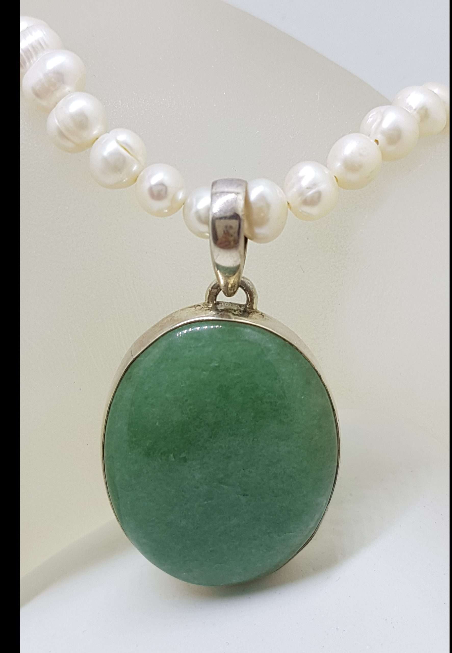 20200826_195546 Sterling Silver Large Oval Jade Pendant on Pearl Necklace