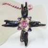 Sterling Silver Very Large Black Pearl, Pink Cubic Zirconia and Amethyst Cross / Crucifix Pendant on Pearl Necklace / Chain