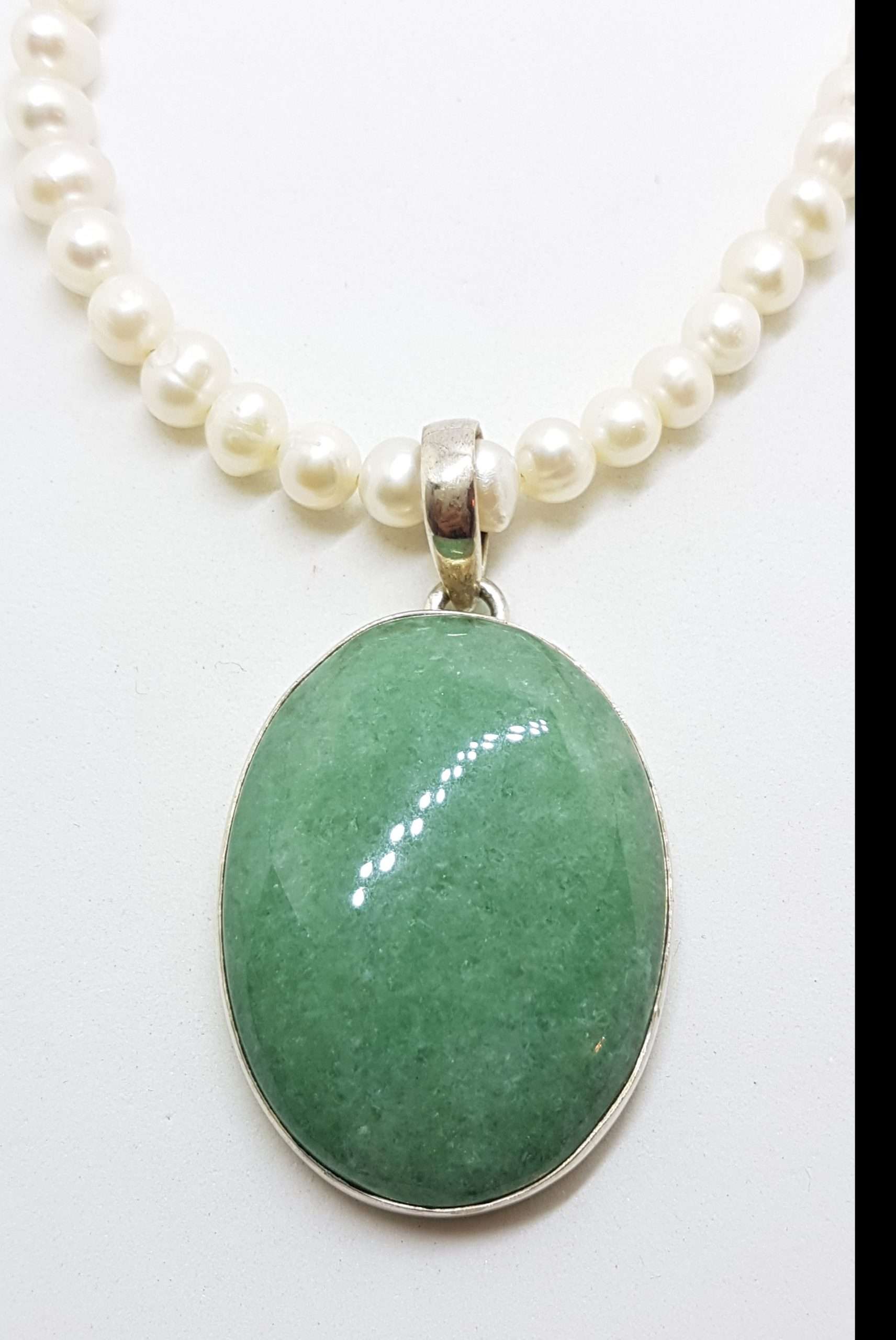 20200826_195937 Sterling Silver Large Oval Jade Pendant on Pearl Necklace