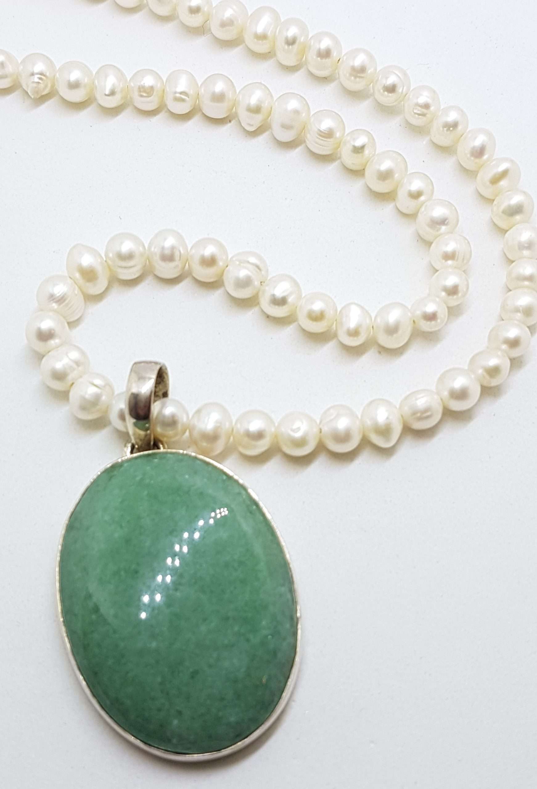 20200826_200000 Sterling Silver Large Oval Jade Pendant on Pearl Necklace