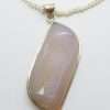 Sterling Silver Large Gemstone Pendant on Pearl Chain Necklace