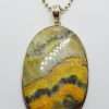 Sterling Silver Bumble Bee Jasper Large Oval Pendant on Silver Chain