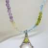 Sterling Silver Ornate Mabe Pearl & Peridot Pendant on Multi-Colour Gemstone Bead Necklace Chain