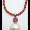 Sterling Silver Mabe Pearl & Pink Tourmaline Pendant on Silver Chain
