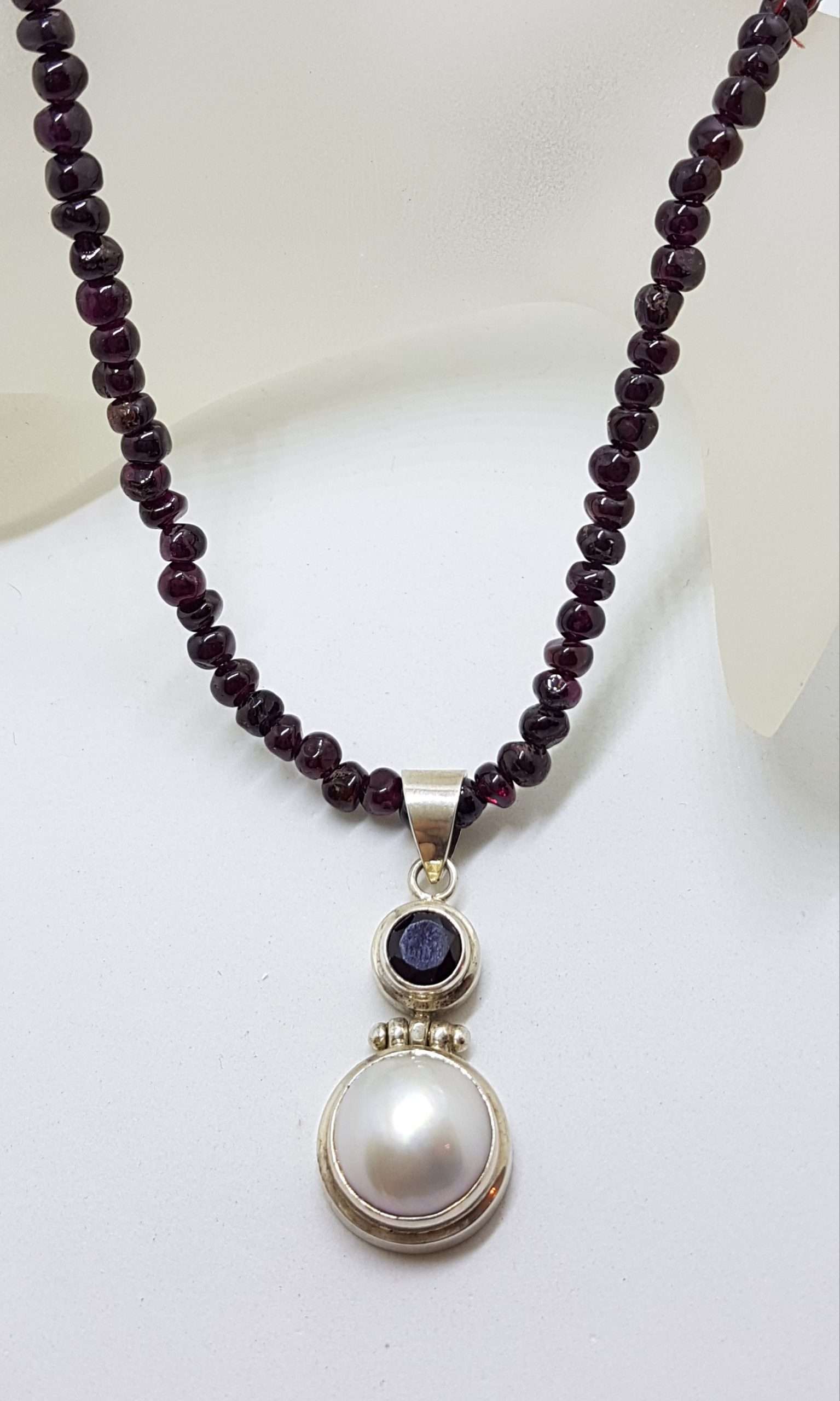 20200826_200740 Sterling Silver Mabe Pearl & Garnet Pendant on Garnet Bead Chain