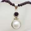 Sterling Silver Mabe Pearl & Garnet Pendant on Garnet Bead Chain