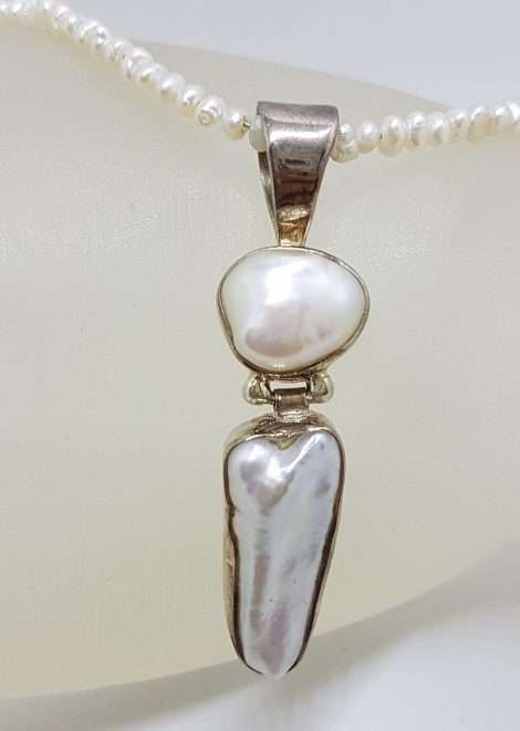 Sterling Silver Blister Pearl Pendant on Pearl Chain / Necklace
