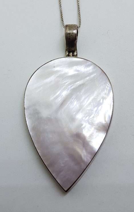 Sterling Silver Large Teardrop Pear Shape Mother of Pearl Pendant on Silver Chain