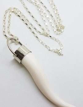 Sterling Silver Ivory Cornicello / Horn Pendant on Long Silver Chain