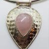 Sterling Silver Pear Shape / Teardrop Rose Quartz Pendant on Silver Choker Necklace / Chain