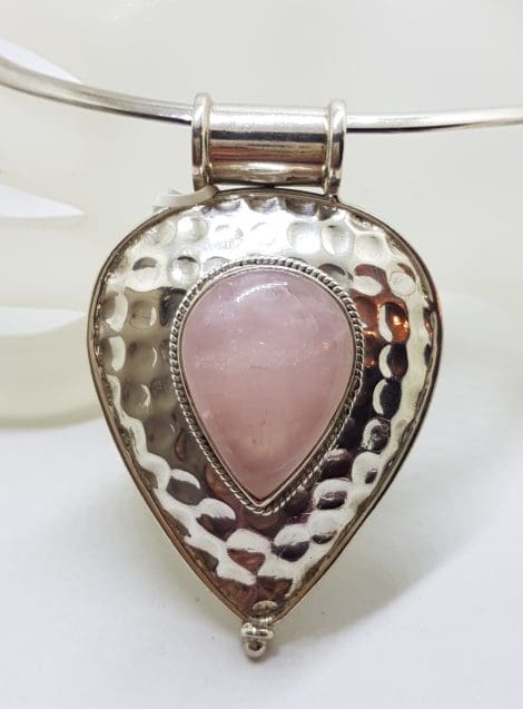 Sterling Silver Pear Shape / Teardrop Rose Quartz Pendant on Silver Choker Necklace / Chain