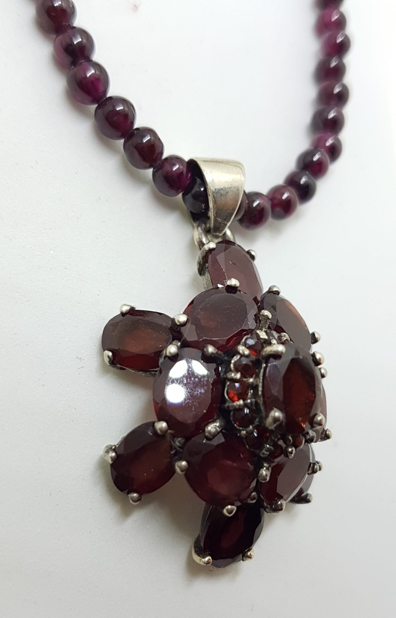 20200827_212520 Sterling Silver Large Garnet Cluster Pendant on Garnet Bead Necklace
