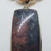 Sterling Silver Large Rectangular Rhodonite Pendant on Pearl Chain / Necklace
