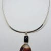 Sterling Silver Agate and Onyx Pendant on Silver Choker Chain / Necklace