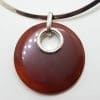 Sterling Silver Large Round Carnelian Pendant on Silver Choker Chain / Necklace
