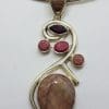 Sterling Silver Large Ruby & Garnet Cluster Pendant on Sterling Silver Choker Necklace