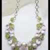 Sterling Silver Large Cluster Rose Quartz, Prehnite and Pearl Collier Necklace / Chain