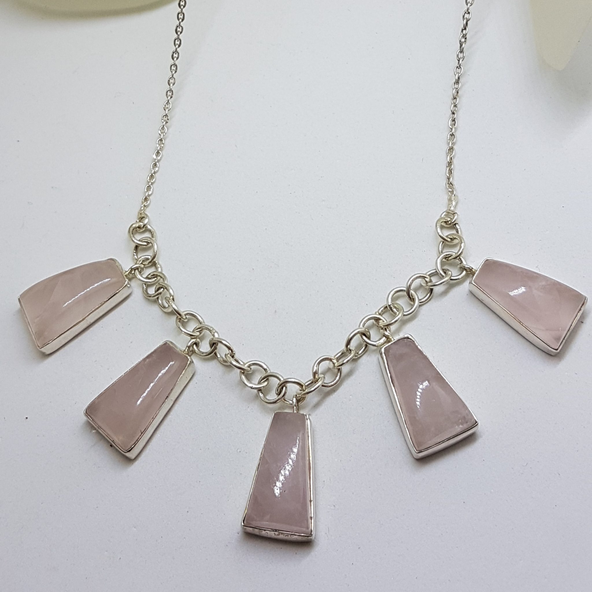 Sterling Silver 5 Drop Rose Quartz Necklace / Chain