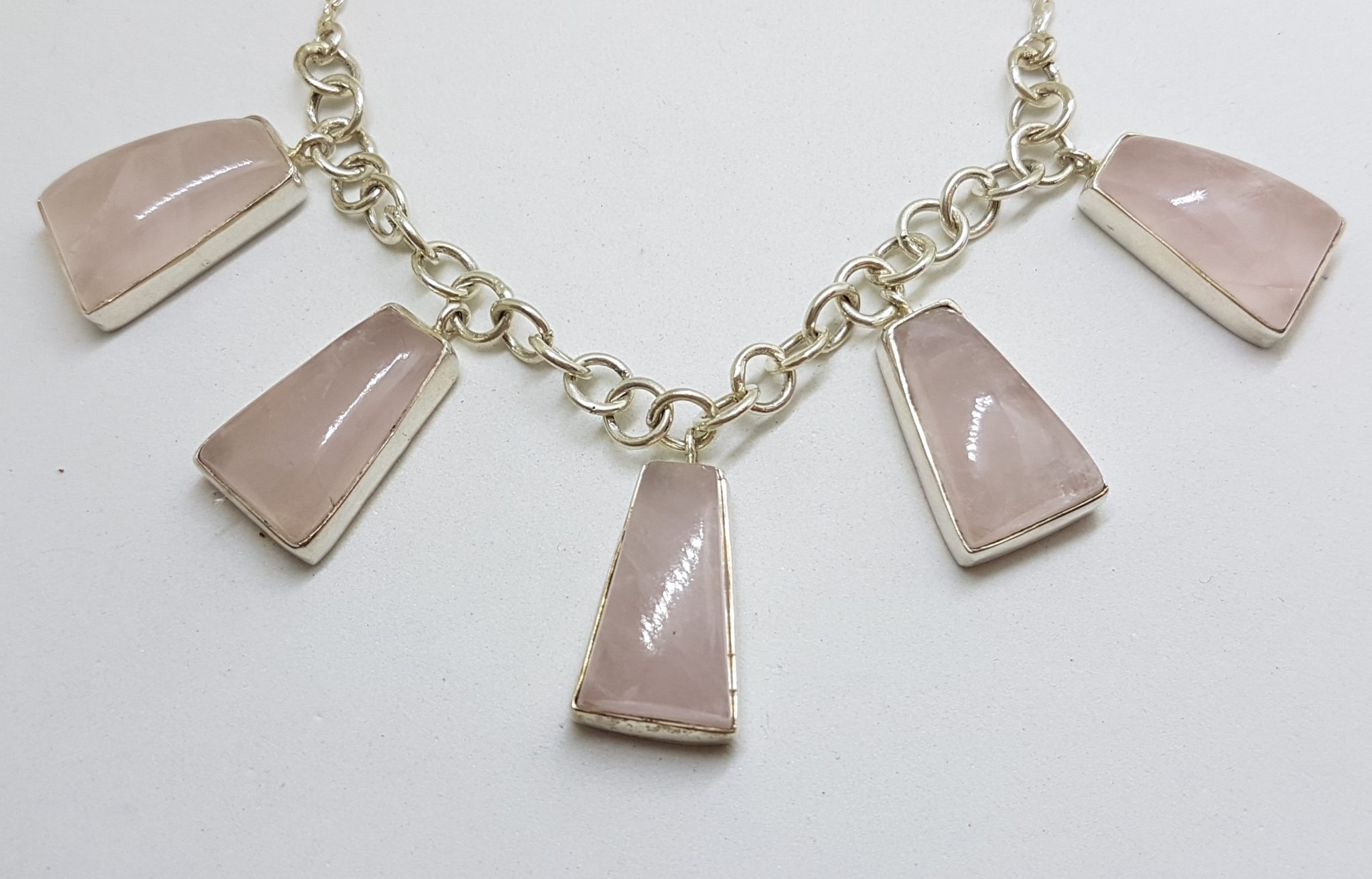 Sterling Silver 5 Drop Rose Quartz Necklace / Chain