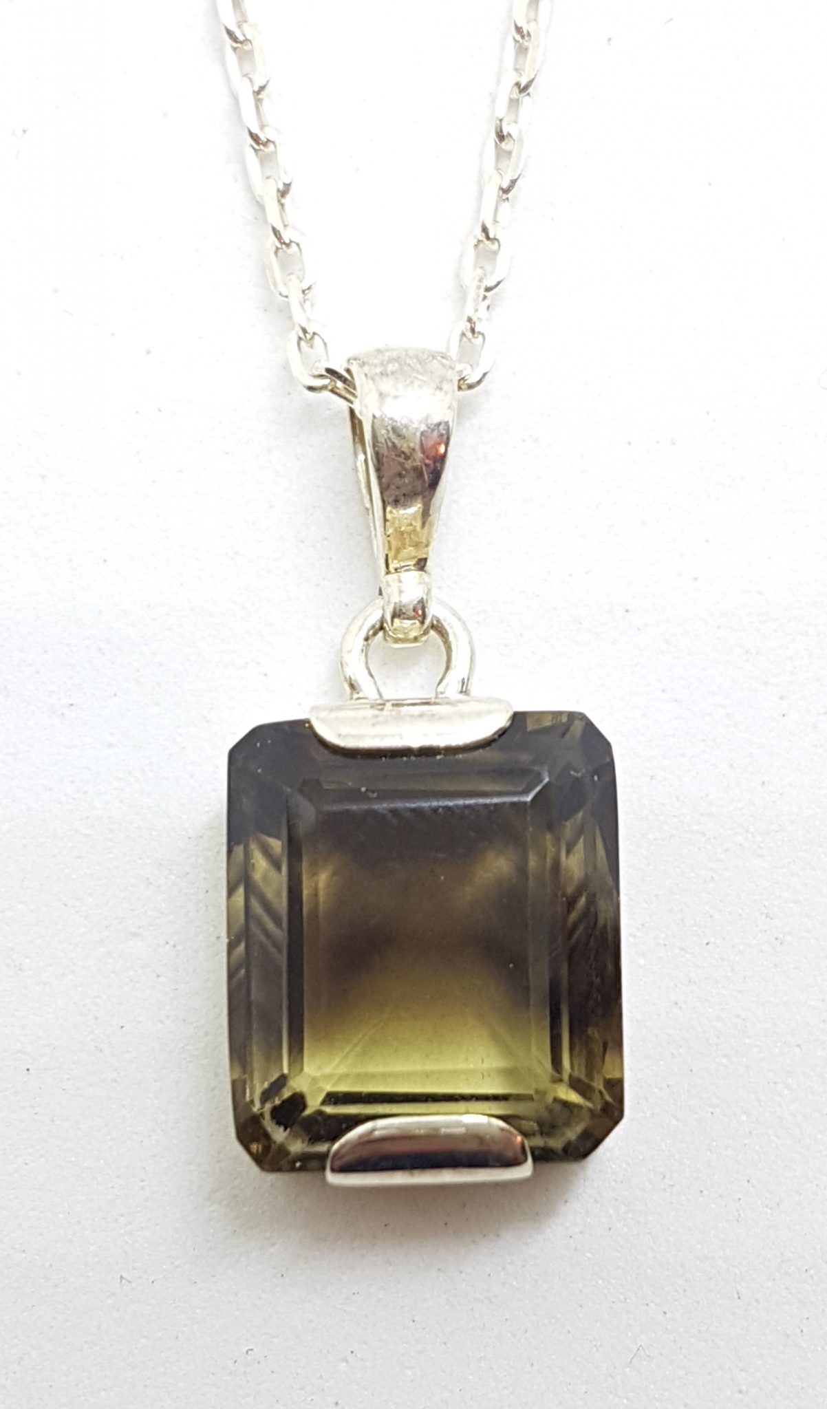 Sterling Silver Square Smokey Quartz Pendant on Silver Chain