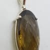 Sterling Silver Claw Set Oval Smokey Quartz Pendant on Silver Chain