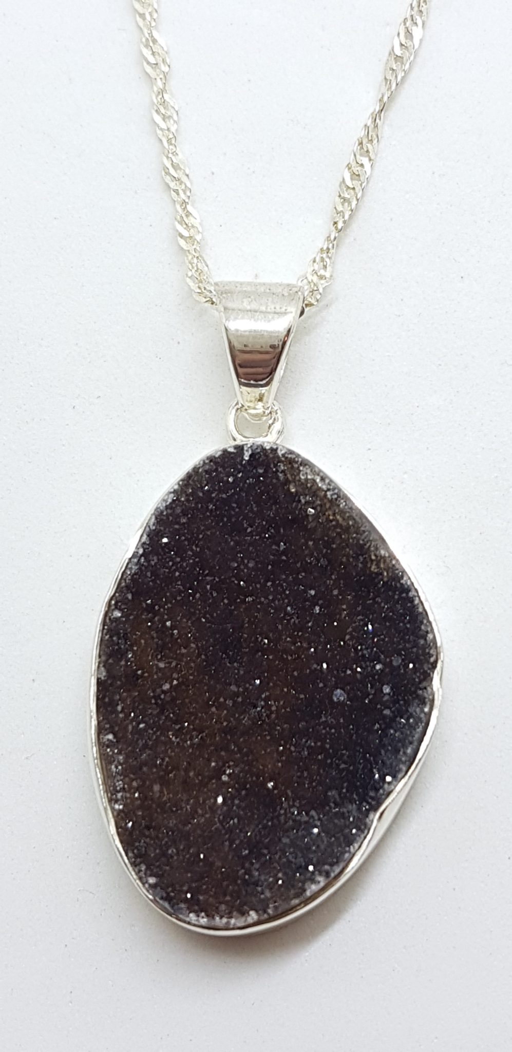 Sterling Silver Large Brown Pendant on Silver Chain