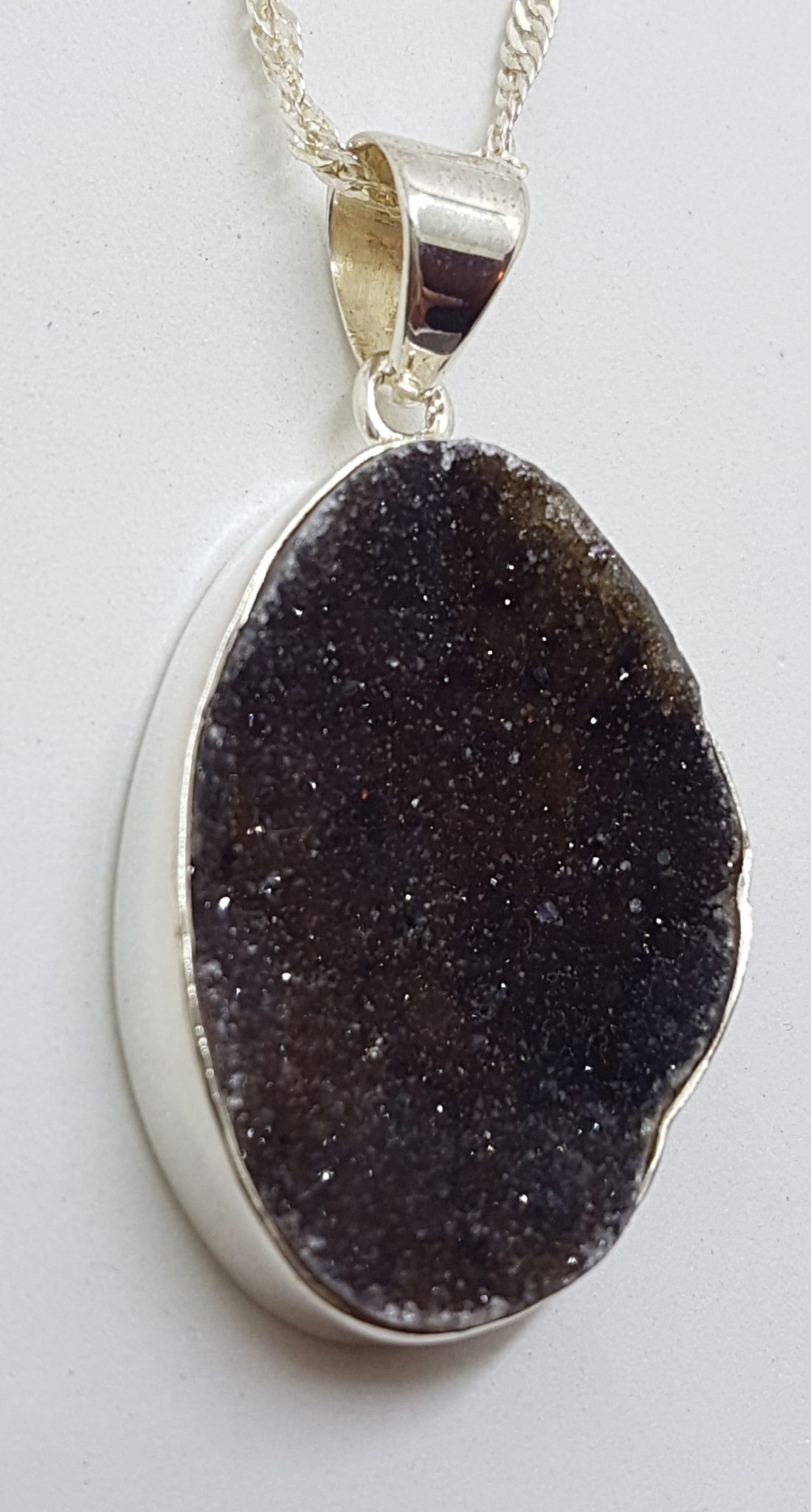Sterling Silver Large Brown Pendant on Silver Chain