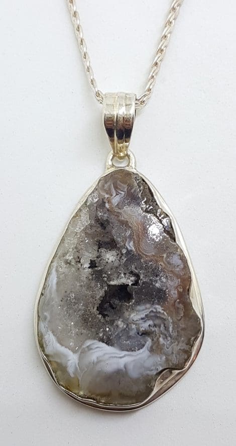 Sterling Silver Large Agate Pendant on Silver Chain