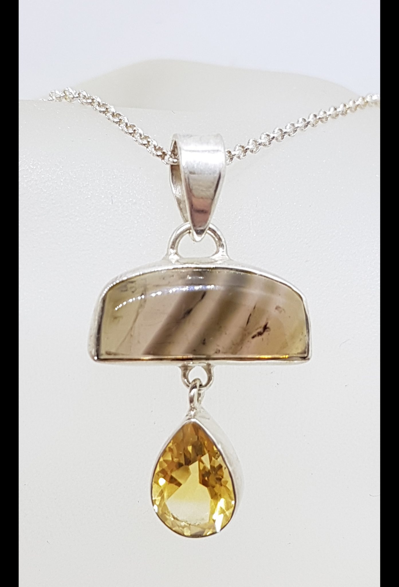 Sterling Silver Fluorite & Citrine Pendant on Silver Chain