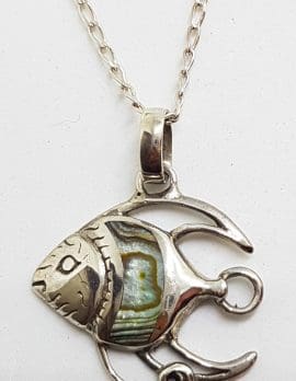 Sterling Silver Paua Shell Fish Pendant on Silver Chain