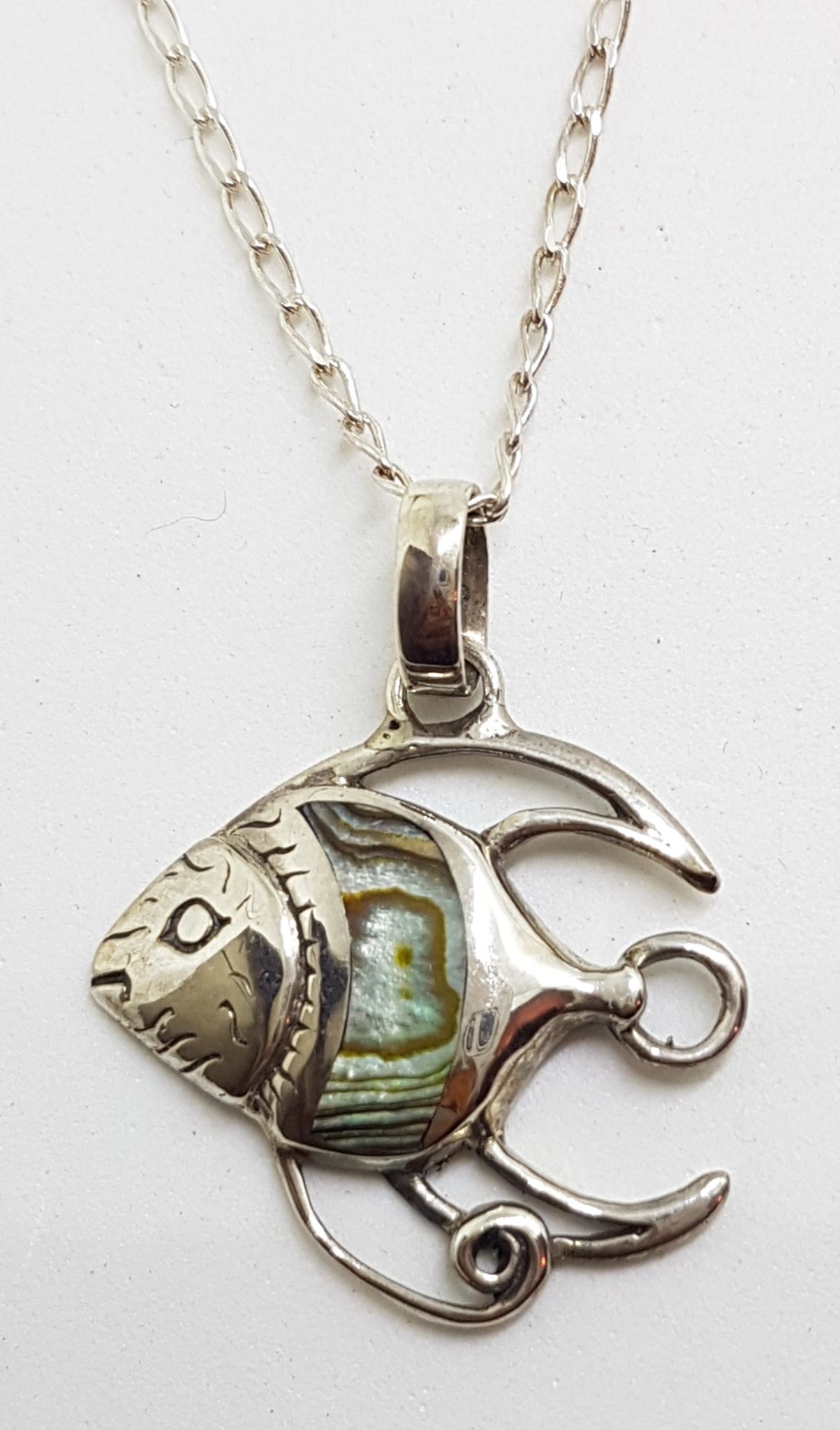 Sterling Silver Paua Shell Fish Pendant on Silver Chain