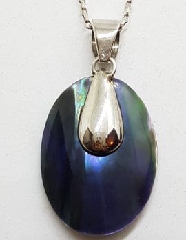 Sterling Silver Paua Shell Oval Pendant on Silver Chain