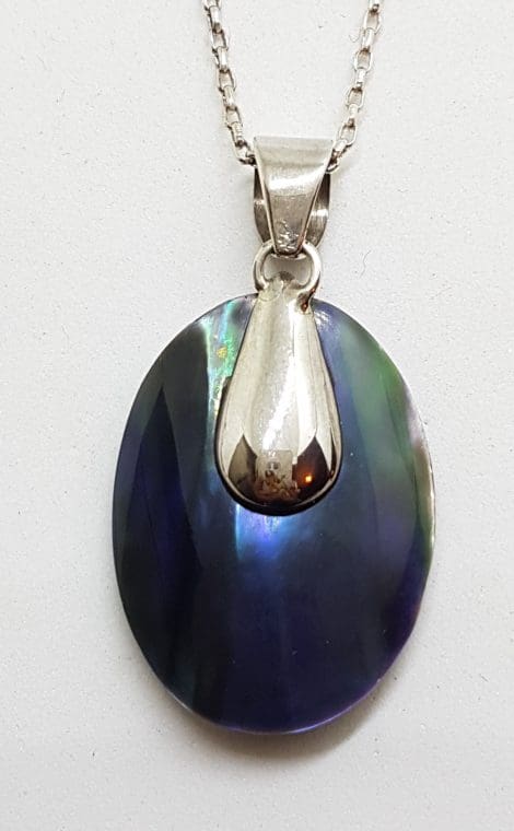 Sterling Silver Paua Shell Oval Pendant on Silver Chain
