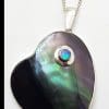 Sterling Silver Large Paua Shell and Opal Heart Pendant on Silver Chain