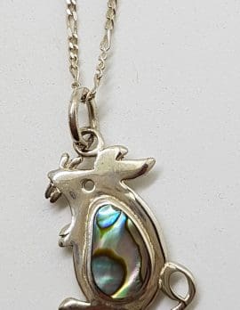 Sterling Silver Paua Shell Mouse Pendant on Silver Chain