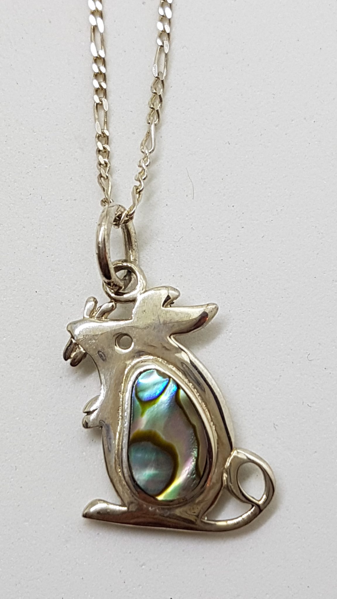 Sterling Silver Paua Shell Mouse Pendant on Silver Chain
