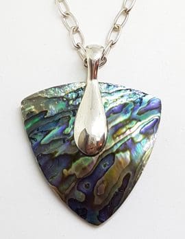 Sterling Silver Large Triangular Paua Shell Pendant on Silver Chain