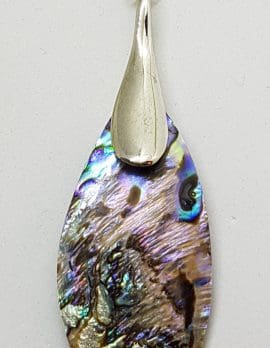 Sterling Silver Long Paua Shell Pendant on Silver Chain