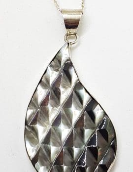 Sterling Silver Large Carved Black Mother of Pearl Pendant on Silver Chain